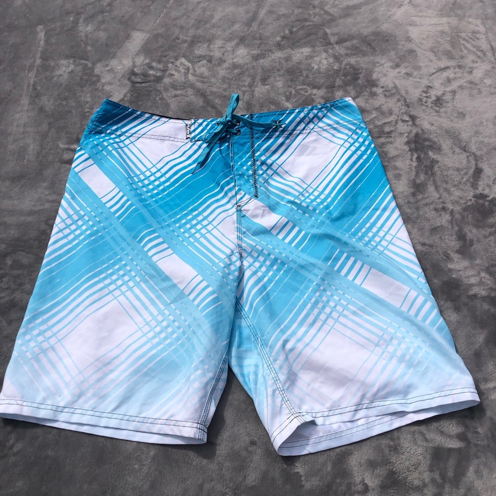 Hurley Board Shorts Mens 36 Raymond Blue White Swim Tie Waist Logo